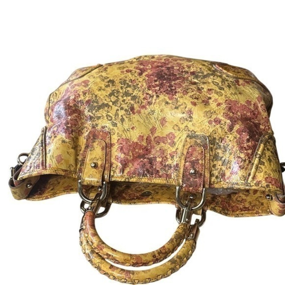 Bally Yellow Floral Distressed Leather Tote Bag Made in Italy Tortoise Chain - Picture 5 of 16